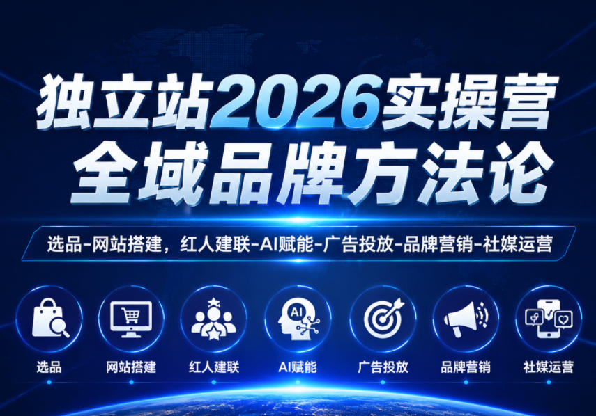 独立站2026实操营，全域品牌方法论，选品-网站搭建，红人建联-AI赋能-广告投放-品牌营销-社煤运营-dabaowz