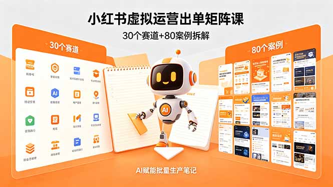 小红书虚拟运营出单矩阵课：30个赛道+80案例拆解，AI赋能批量生产笔记-dabaowz