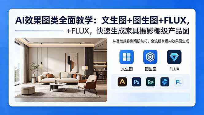 AI效果图类全面教学：文生图+图生图+FLUX，快速生成家具摄影棚级产品图-dabaowz