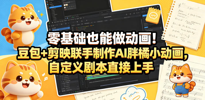 零基础也能做动画！豆包+剪映联手制作AI胖橘小动画，自定义剧本直接上手-dabaowz