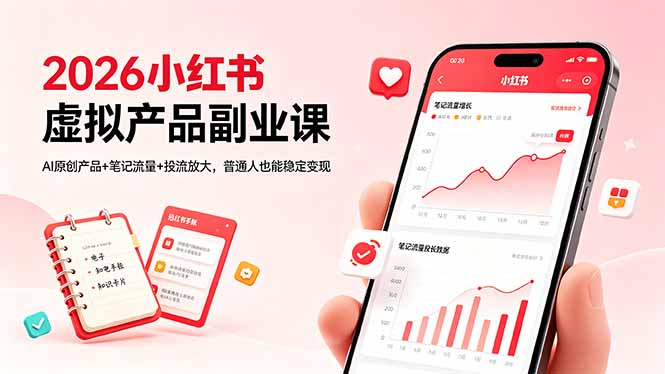 2026小红书虚拟产品副业课，AI原创产品+笔记流量+投流放大，普通人也能稳定变现-dabaowz