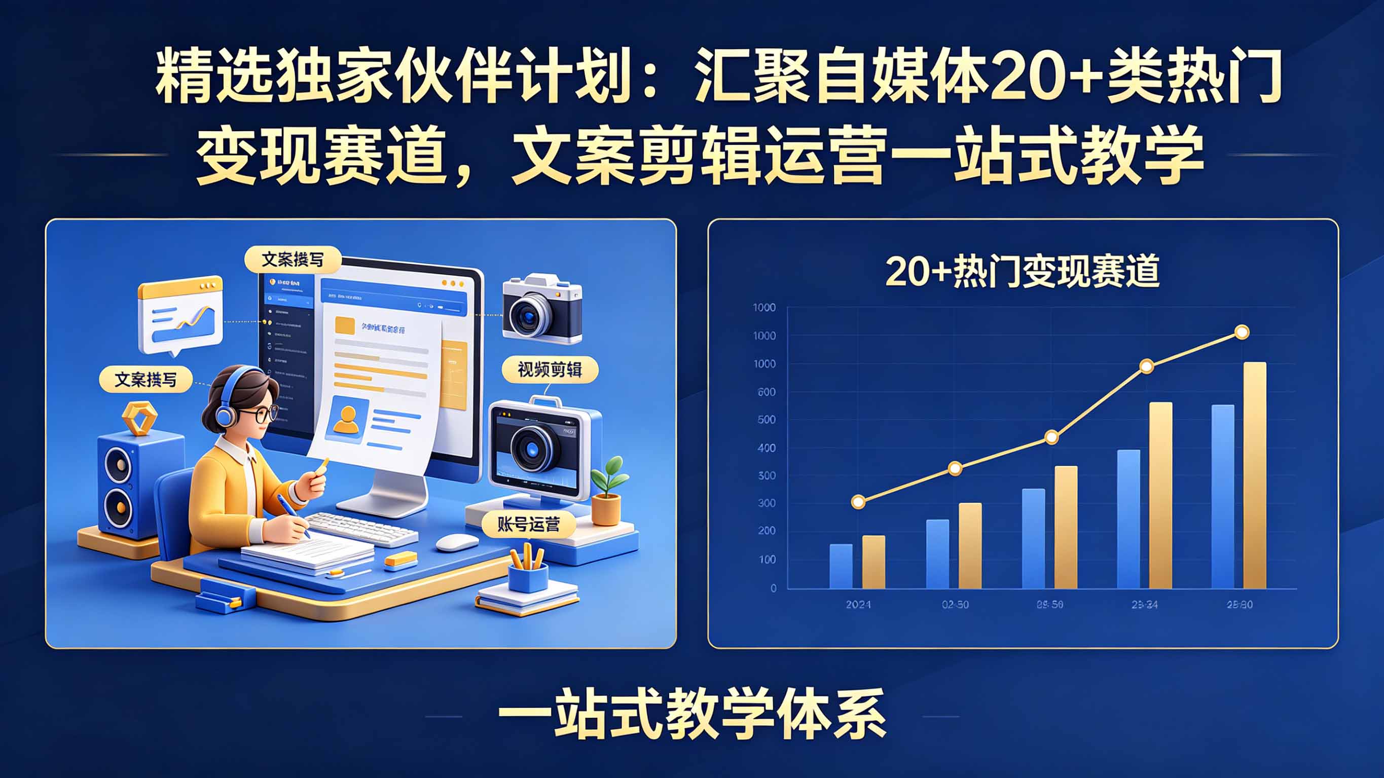 精选独家伙伴计划：汇聚自媒体20+类热门变现赛道，文案剪辑运营一站式教学-dabaowz
