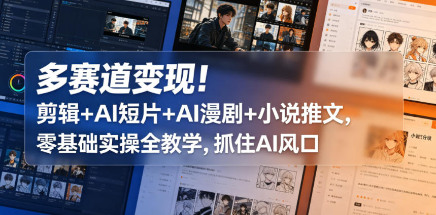 多赛道变现！剪辑+AI短片+AI漫剧+小说推文，零基础实操全教学，抓住AI风口-dabaowz