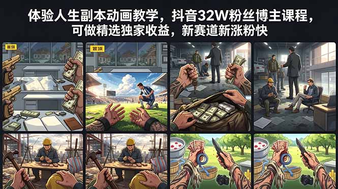 体验人生副本动画教学， 抖音32W粉丝博主课程，可做精选独家收益，新赛道新涨粉快-dabaowz