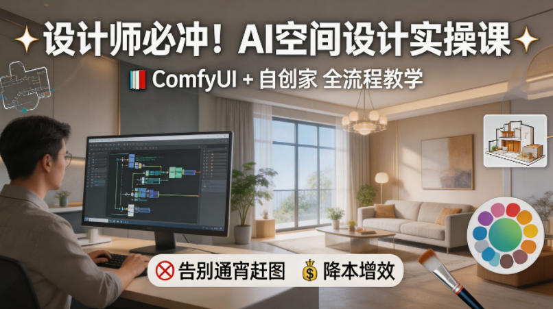设计师必冲！AI空间设计实操课，ComfyUI+自创家全教学，告别通宵赶图，降本增效-dabaowz