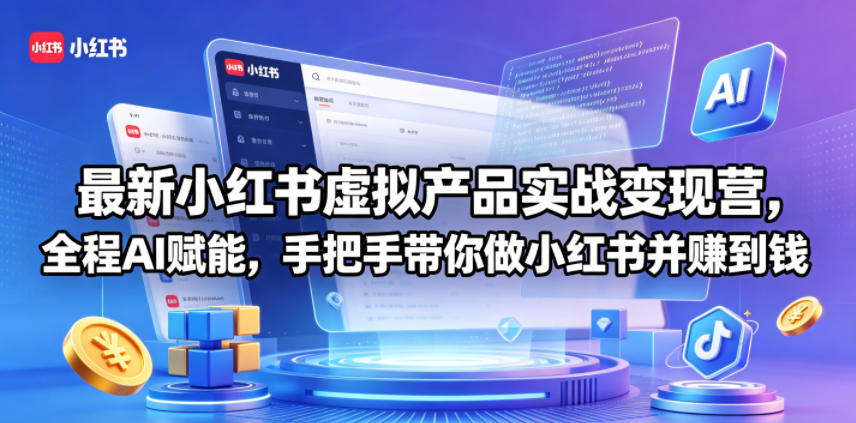 最新小红书虚拟产品实战变现营，全程AI赋能，手把手带你做小红书并赚到钱-dabaowz
