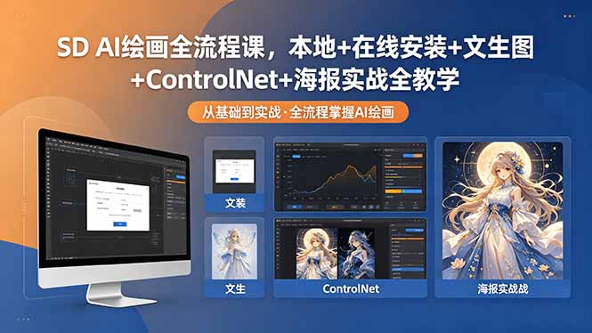 SD AI绘画全流程课，本地+在线安装+文生图+ControlNet+海报实战全教学-dabaowz