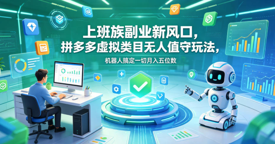 上班族副业新风口，拼多多虚拟类目无人值守玩法，机器人搞定一切月入五位数【揭秘】-dabaowz