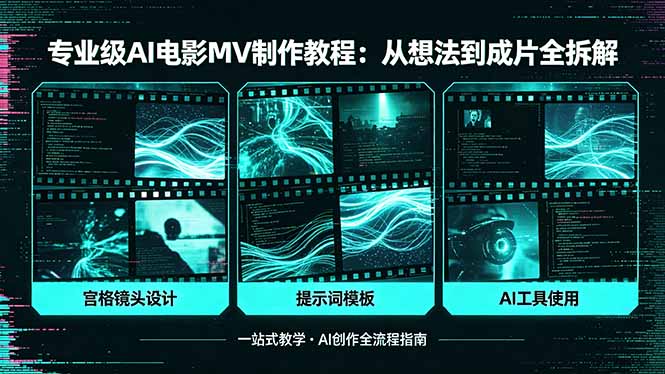 专业级AI电影MV制作教程，从想法到成片全拆解，宫格镜头+提示词模板+AI工具一站式教学-dabaowz