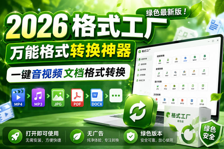 2026格式工厂绿色最新版！万能格式转换神器，一键音视频文档格式转换，打开即可使用，无广告绿色版本-dabaowz