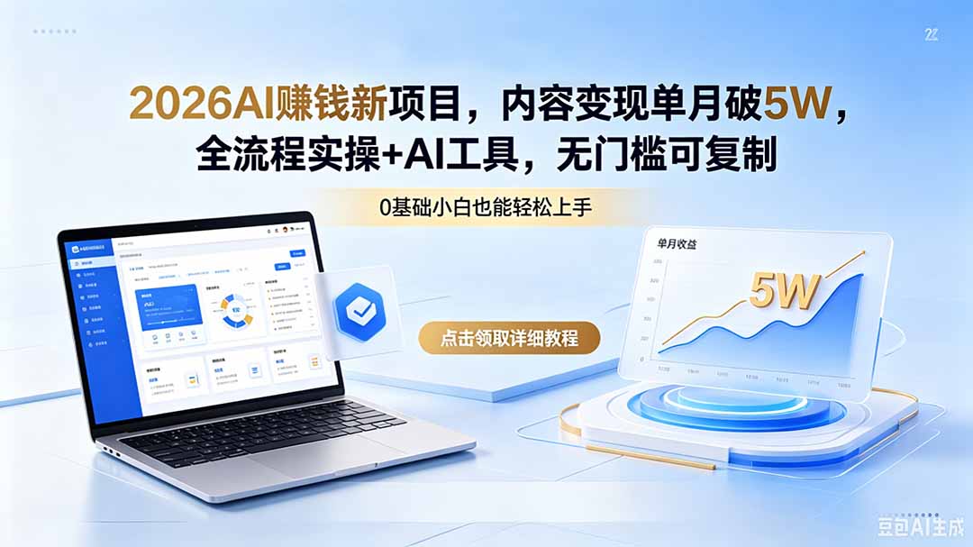 2026AI赚钱新项目，内容变现单月破5W，全流程实操+AI工具，无门槛可复制-dabaowz