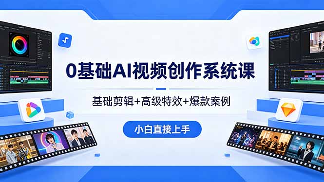 0基础AI视频创作系统课，基础剪辑+高级特效+爆款案例，小白直接上手-dabaowz