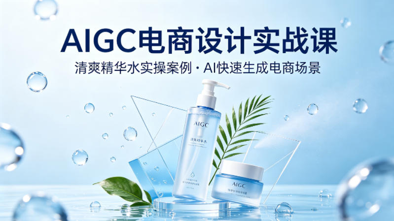 AIGC电商设计实战课，以清爽精华水为实操案例，教你用AI快速生成电商场景-dabaowz