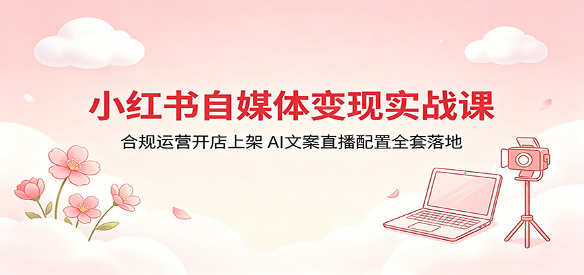 小红书自媒体变现实战课：合规运营开店上架，AI文案直播配置全套落地-dabaowz
