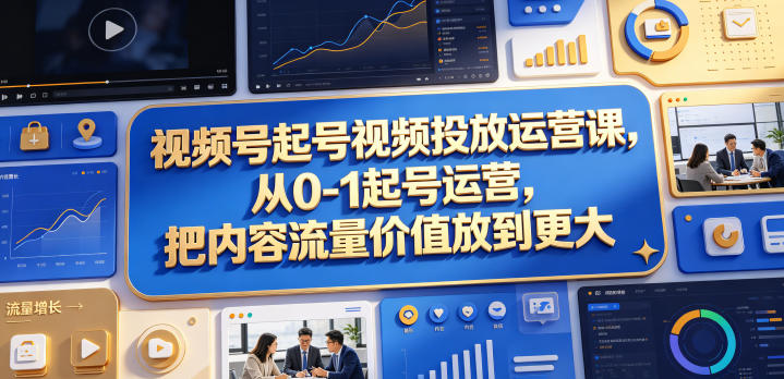 视频号起号视频投放运营课，从0-1起号运营，把内容流量价值放到更大-dabaowz
