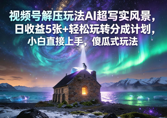 视频号解压玩法AI超写实风景，日收益5张+轻松玩转分成计划，小白直接上手，傻瓜式玩法-dabaowz