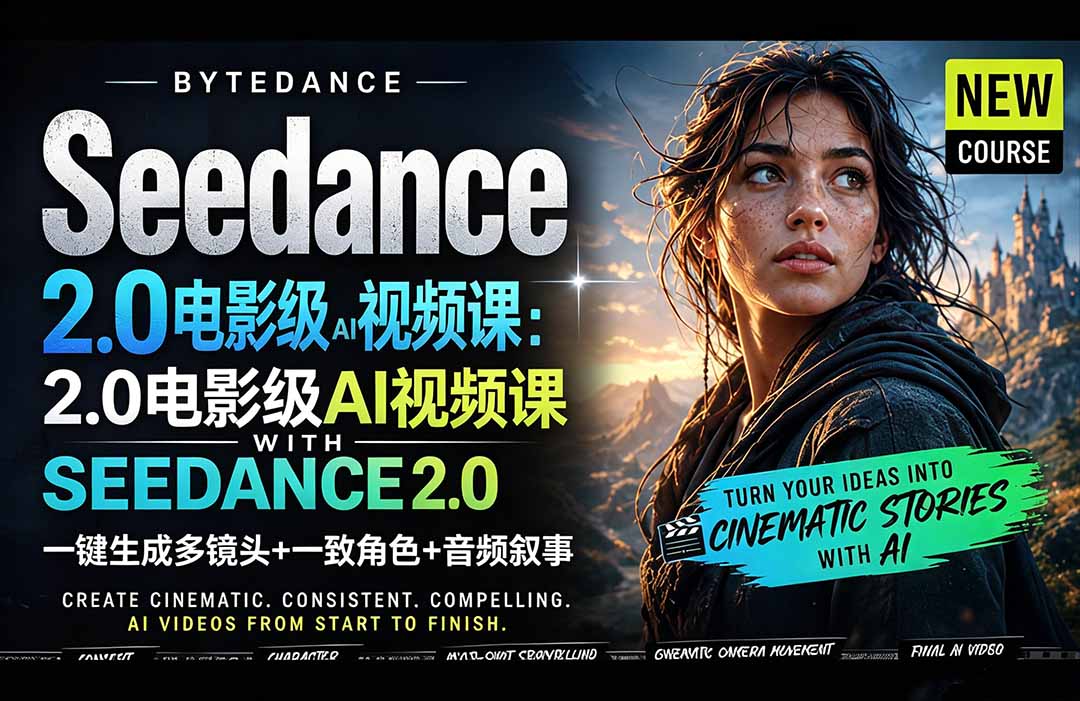 Seedance 2.0电影级AI视频课：一键生成多镜头+一致角色+音频叙事-dabaowz