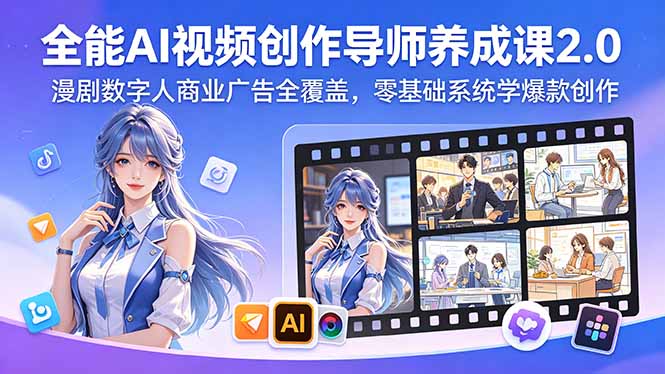全能AI视频创作导师养成课2.0，漫剧数字人商业广告全覆盖，零基础系统学爆款创作-dabaowz