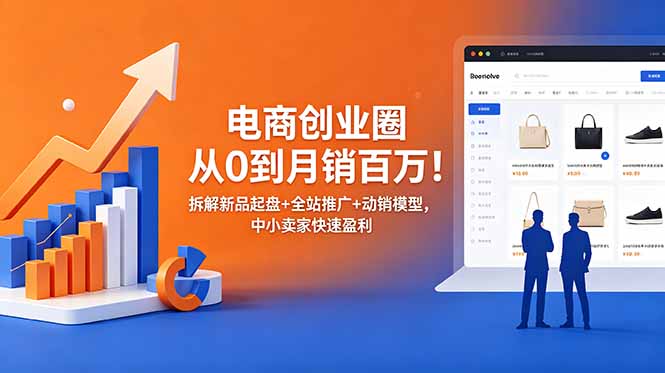 电商创业圈从0到月销百万！拆解新品起盘+全站推广+动销模型，中小卖家快速盈利-dabaowz