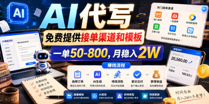 AI代写，免费提供接单渠道和模板，一单50-800，月稳入2W【揭秘】-dabaowz