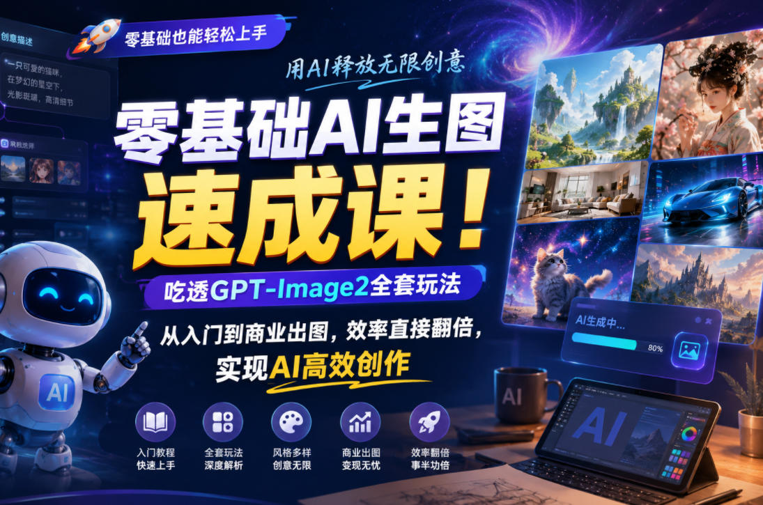 零基础AI生图速成课！吃透GPT-Image2全套玩法，从入门到商业出图，效率直接翻倍，实现AI高效创作-dabaowz