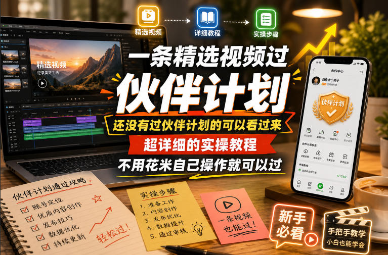 一条精选视频过伙伴计划，还没有过伙伴计划的可以看过来，超详细的实操教程，不用花米自己操作就可以过-dabaowz