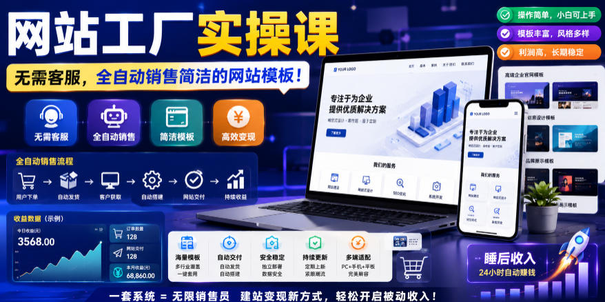 网站工厂实操课，无需客服，网站模板自动赚钱！【原创双语字幕】-dabaowz