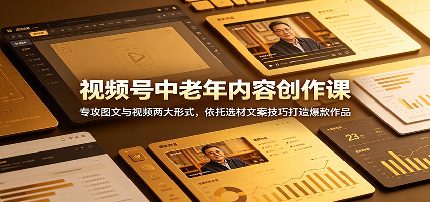 视频号中老年内容创作课：专攻图文与视频两大形式，依托选材文案技巧打造爆款作品-dabaowz