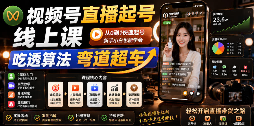 视频号直播起号线上课，吃透算法弯道超车(2026年6月)-dabaowz