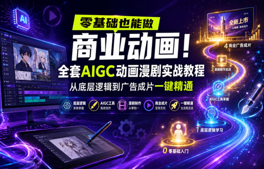 零基础也能做商业动画！全套AIGC动画漫剧实战教程，从底层逻辑到广告成片一键精通-dabaowz