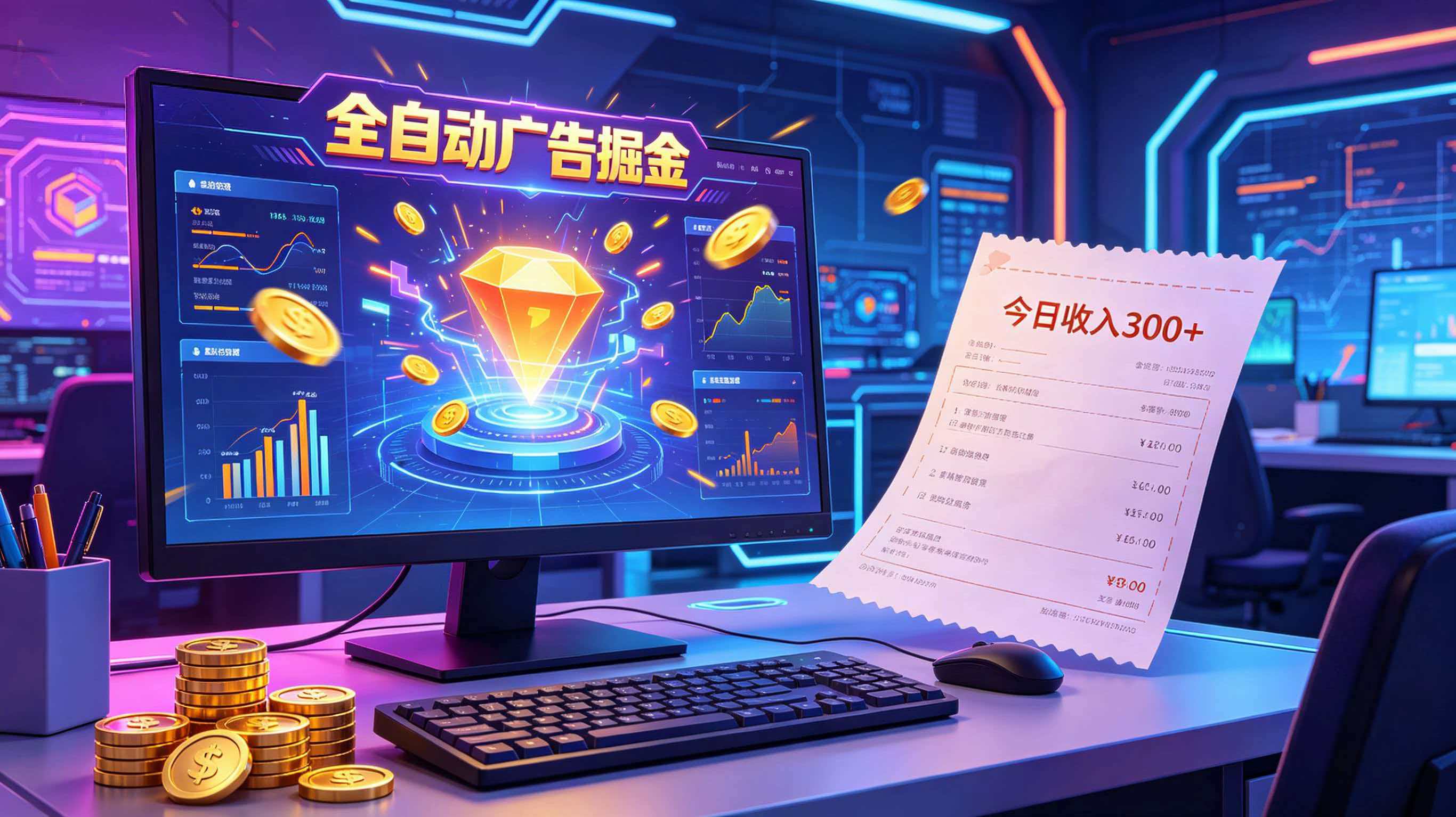 全自动广告掘金，日入300+。全程Ai自动化运行，解放双手，时间自由。收益稳定-dabaowz