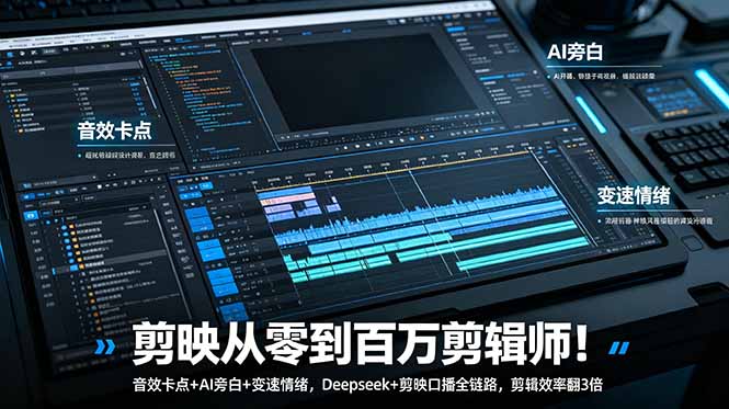 剪映从零到百万剪辑师！音效卡点+AI旁白+变速情绪，Deepseek+剪映口播全链路，剪辑效率翻3倍-dabaowz