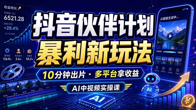 抖音伙伴计划最新玩法，无需配音剪辑，10分钟出一条原创视频，轻松日入三位数-dabaowz
