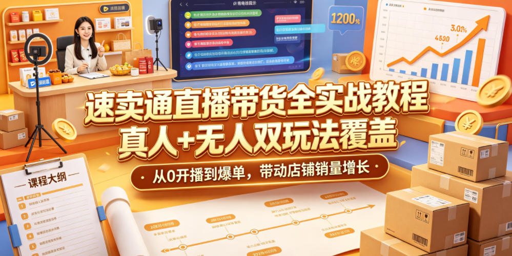 速卖通直播带货全实战教程，真人+无人双玩法覆盖，从0开播到爆单，带动店铺销量增长-dabaowz