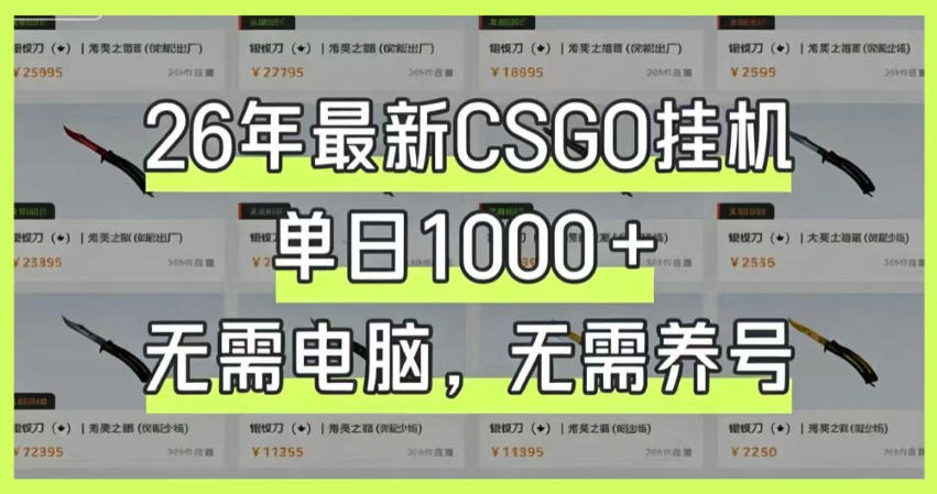 26年最新CSGO挂G系统，单日1000+，无需电脑，无需养号，0基础可上手【揭秘】-dabaowz