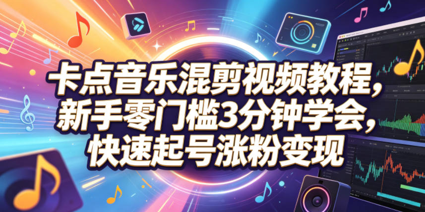 卡点音乐混剪视频教程，新手零门槛3分钟学会，快速起号涨粉变现-dabaowz