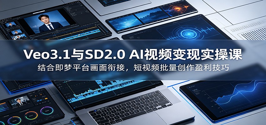 Veo3.1与SD2.0 AI视频变现实操课课：结合即梦平台画面衔接，短视频批量创作盈利技巧-dabaowz