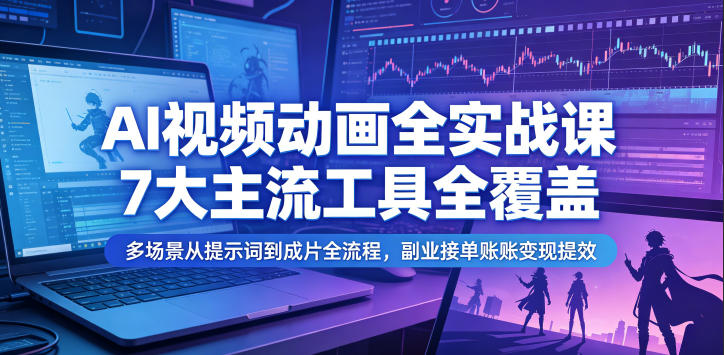 AI视频动画全实战课，7大主流工具全覆盖，多场景从提示词到成片全流程，副业接单账号变现提效-dabaowz