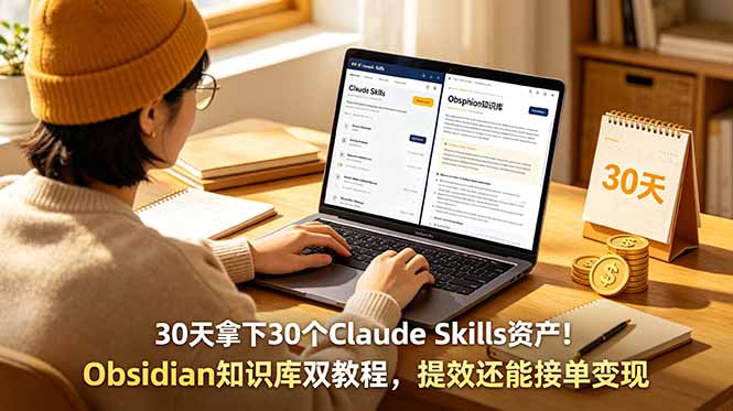 30天拿下30个Claude Skills资产！Obsidian知识库双教程，提效还能接单变现-dabaowz