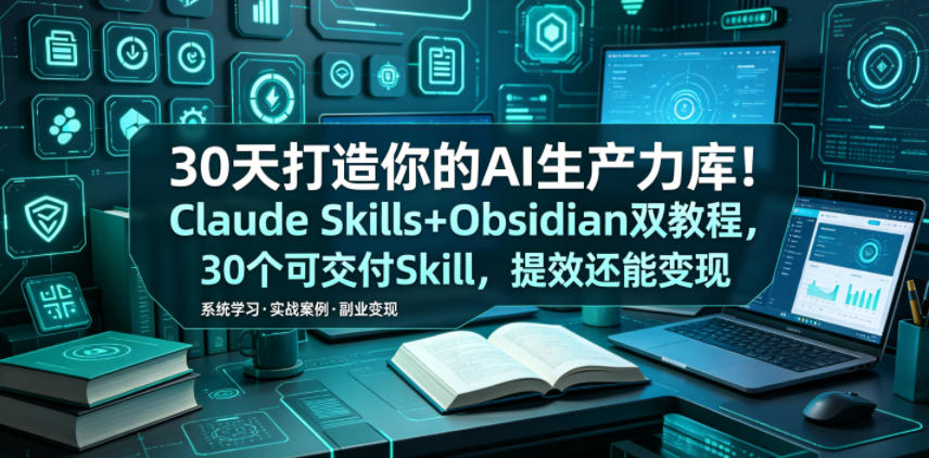 30天打造你的AI生产力库！Claude Skills+Obsidian 双教程，30 个可交付 Skill，提效还能变现-dabaowz