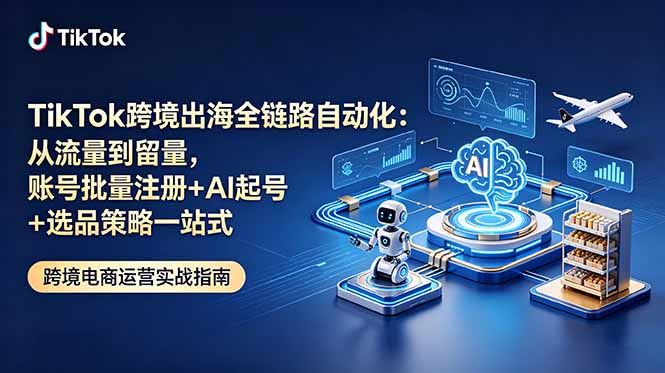 TikTok跨境出海全链路自动化：从流量到留量，账号批量注册+AI起号+选品策略一站式-dabaowz