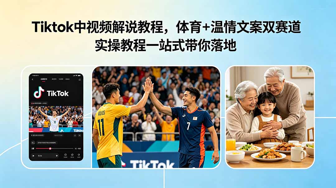 Tiktok中视频解说教程，体育+温情文案双赛道实操教程一站式带你落地-dabaowz