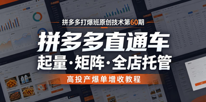 拼多多打爆班原创技术第60期，拼多多直通车，起量・矩阵・全店托管，高投产爆单增收教程-dabaowz