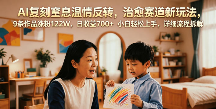 AI复刻窒息温情反转，治愈赛道新玩法，9条作品涨粉122W，日收益700+ 小白轻松上手，详细流程拆解-dabaowz