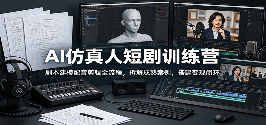 AI仿真人短剧训练营：剧本建模配音剪辑全流程，拆解成熟案例，搭建变现闭环-dabaowz