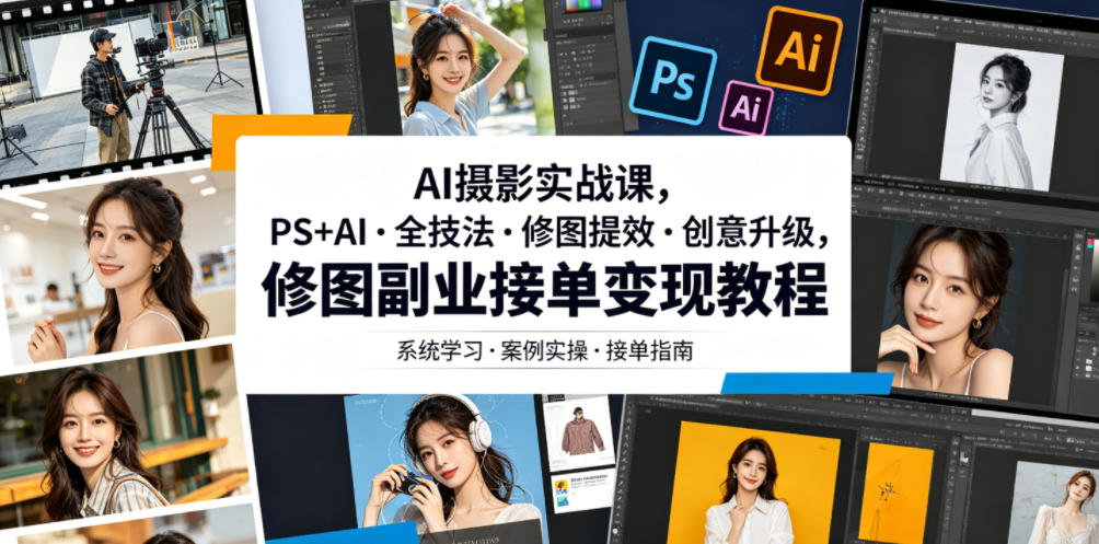 AI摄影实战课，PS+AI・全技法・修图提效・创意升级，修图副业接单变现教程-dabaowz