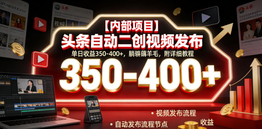 【内部项目】头条自动二创视频发布，单日收益350-400+，躺賺薅羊毛，附详细教程【揭秘】-dabaowz