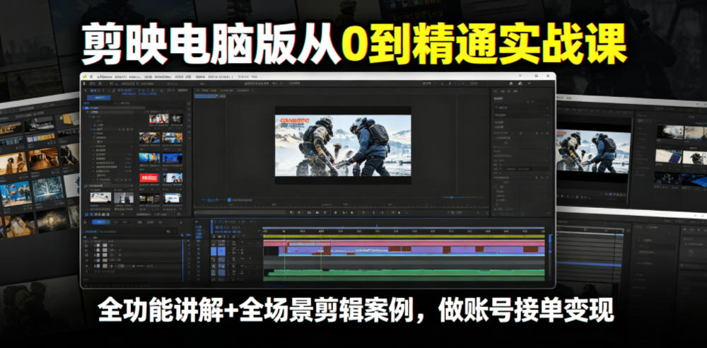 剪映电脑版从0到精通实战课，全功能讲解+全场景剪辑案例，做账号接单变现-dabaowz