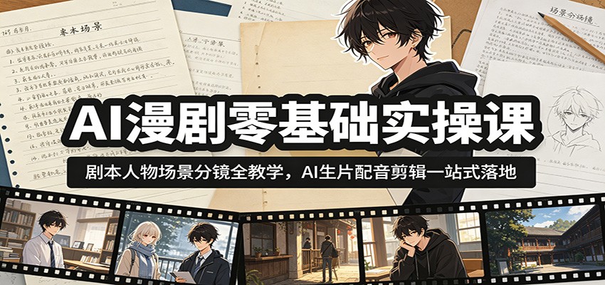 AI漫剧零基础实操课：剧本人物场景分镜全教学，AI生片配音剪辑一站式落地-dabaowz