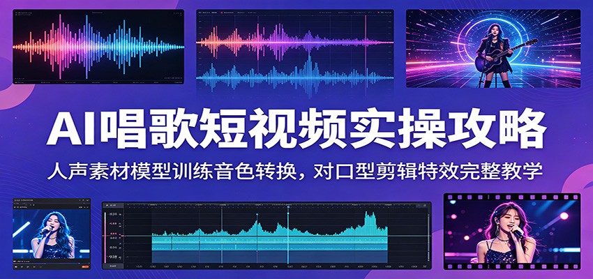 AI唱歌短视频实操攻略：人声素材模型训练音色转换，对口型剪辑特效完整教学-dabaowz